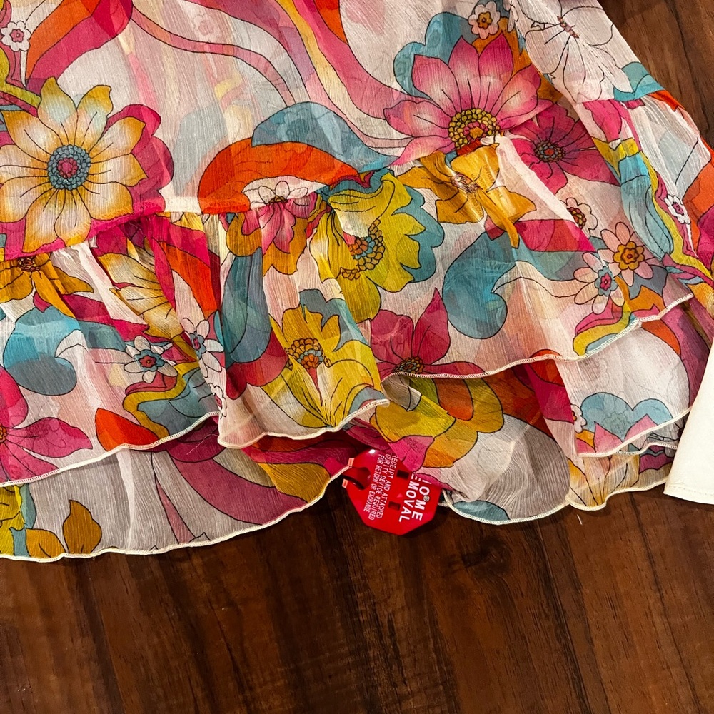 Johnny Was Floral Sheer Ruffle Blouse in Pink, Coral, Turquoise - Picture 3 of 16